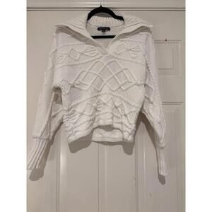 Brooks Brothers white fisherman cable knit chunky sweater sz XS (oversized)#1643